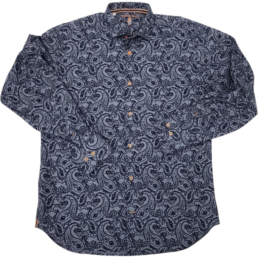 Luciano Visconti Black Mens Paisley Button Down Shirt Grey Orange Navy Small